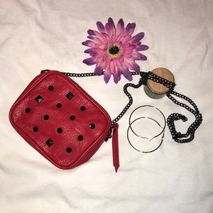 Vans Red Shoulder Bag With Black Rhinestones